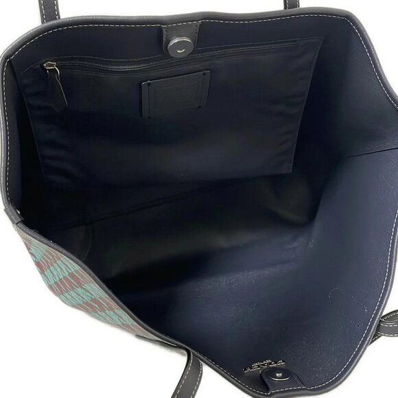 COACH City Tote Hound's Tooth Print CJ626 Blue Green Bordeaux Black PVC - - Picture 6 of 8